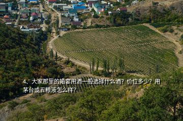 4、大家那里的婚宴用酒一般選擇什么酒？價位多少？用茅臺或五糧液怎么樣？
